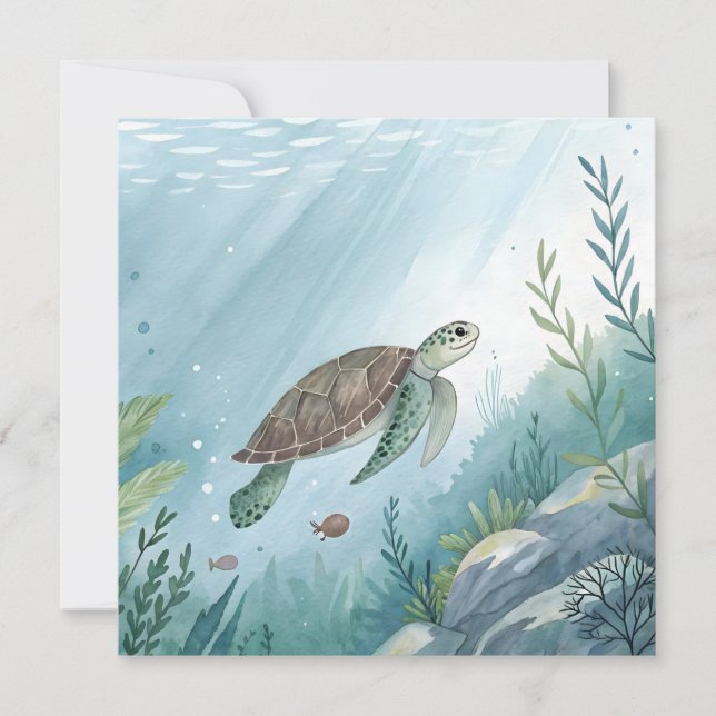 Invitation Monde sous-marin avec tortue (Devant)