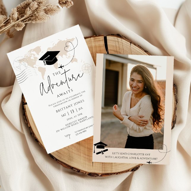 Invitation Mondial Map voyage aventure commence Graduation (Créateur téléchargé)