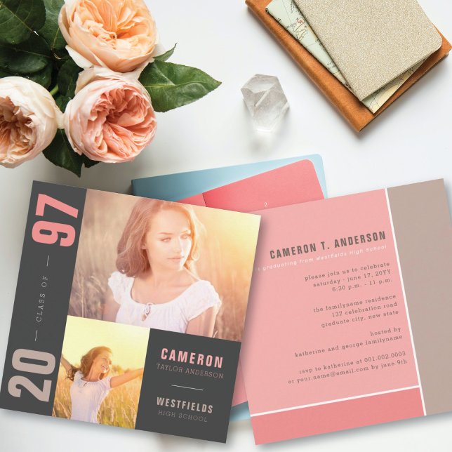 Invitation Mondrian Color Blocks 2 Photo Graduation Party (Créateur téléchargé)