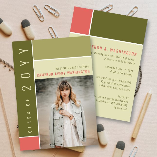 Invitation Mondrian Color Blocks Mood Photo Graduation Party (Créateur téléchargé)