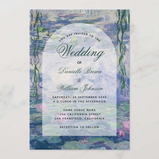 Invitation Monet Floral Arch Elegant Wedding Water Lilies  (Devant)