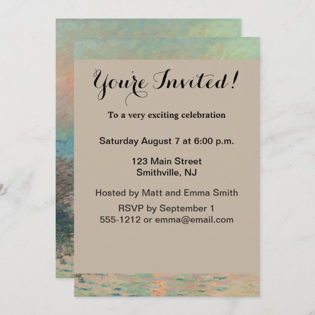 Invitation Monet Sunset Seine Beaux-Art Impressionnisme (Devant / Derrière)