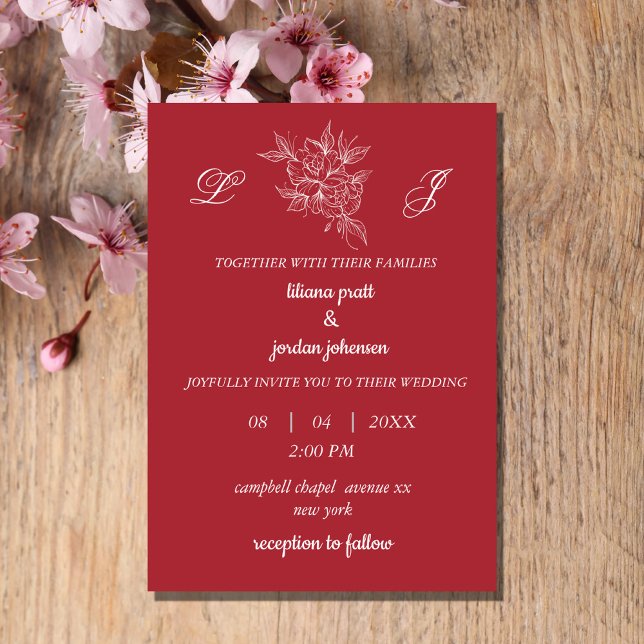 Invitation mongramme couronne élégant MARIAGE MAGENTA (Créateur téléchargé)