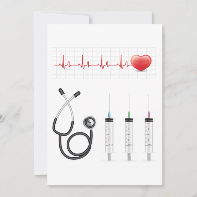 Invitation Moniteur ECG cardiaque avec stéthoscope et seringu (Devant)