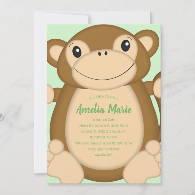 Invitation Monkey Anniversaire Vert (Devant)
