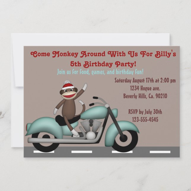 Invitation Monkey autour l'anniversaire de moto (Devant)