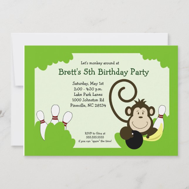 Invitation Monkey Bowl Bowl fête d'anniversaire 5x7 (Devant)