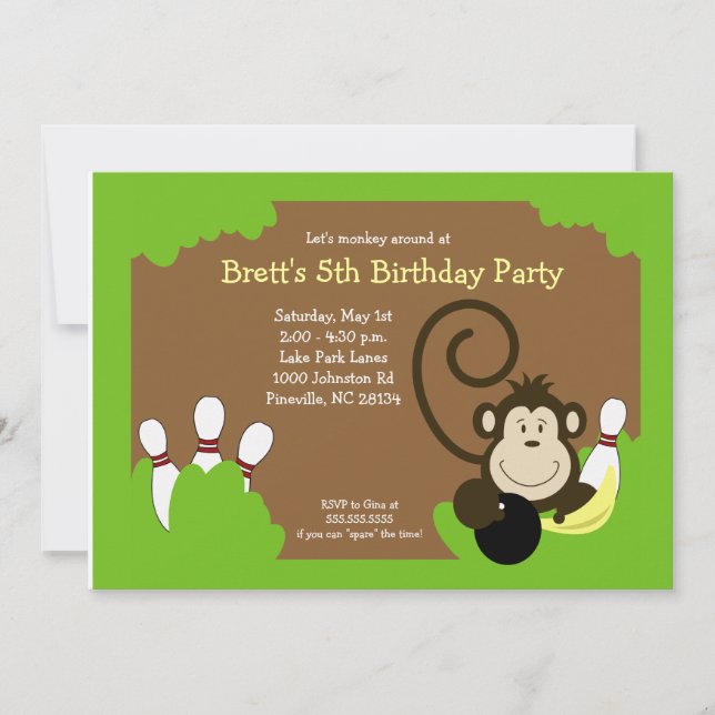 Invitation Monkey Bowl Bowl fête d'anniversaire 5x7 (Devant)