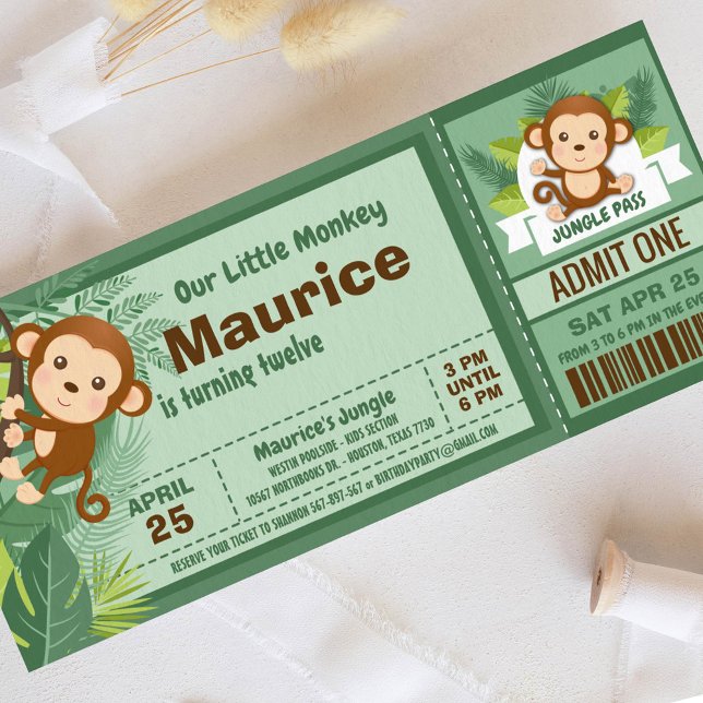 Invitation Monkey Boy Jungle Billets Pass Anniversaire Fête (Créateur téléchargé)