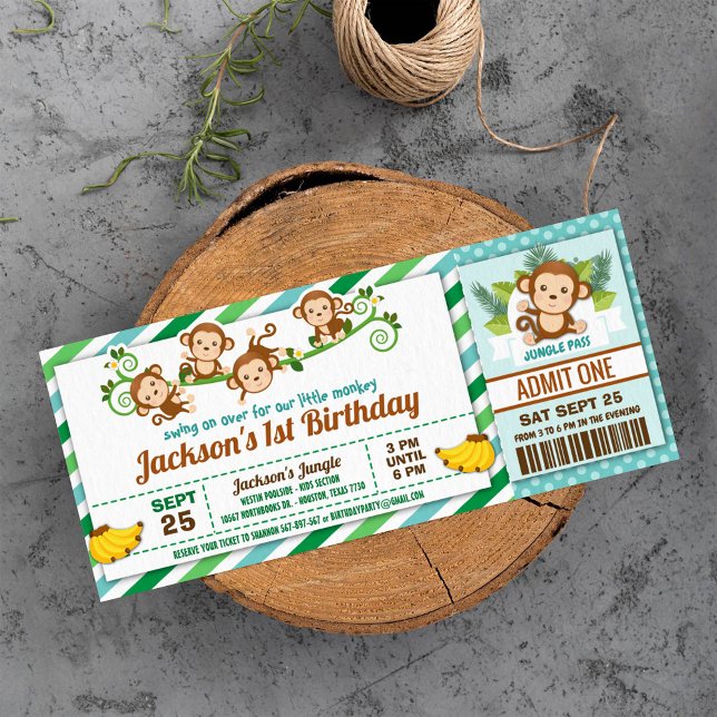 Invitation Monkey Boy Jungle Billets Pass Anniversaire Fête (Créateur téléchargé)