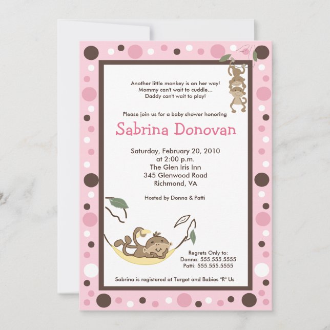 Invitation Monkey Business Mod baby shower tendance 5 x 7 (Devant)