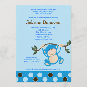 Invitation Monkey Play in Blue Boy baby shower 5 x 7