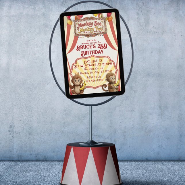 Invitation Monkey See Monkey Two, Circus 2nd Birthday (Créateur téléchargé)