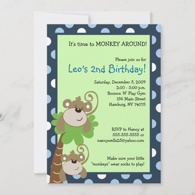 Invitation Monkey Time 5x7 Palm Tree Jungle Anniversaire Invi (Devant)