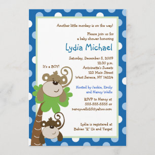 Invitation Monkey Time 5x7 Palm Tree Jungle Baby shower