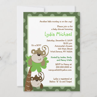 Invitation Monkey Time 5x7 Palm Tree Jungle Baby shower