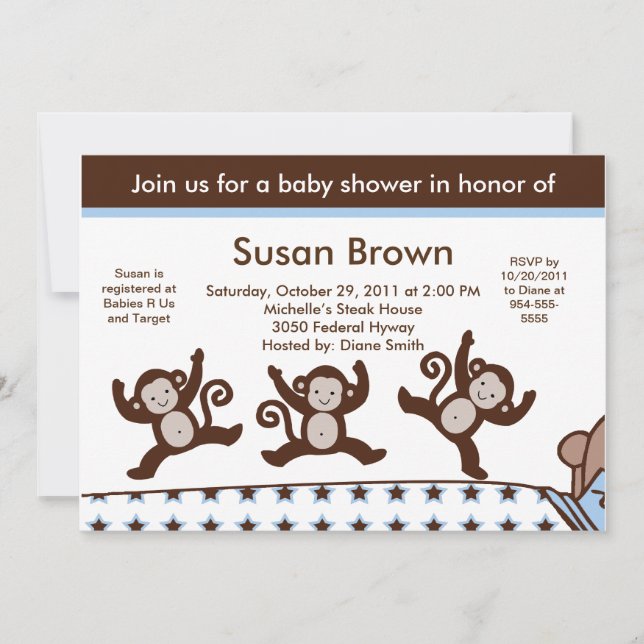 Invitation Monkeys Jumpin sur l'invitation du Baby shower de  (Devant)