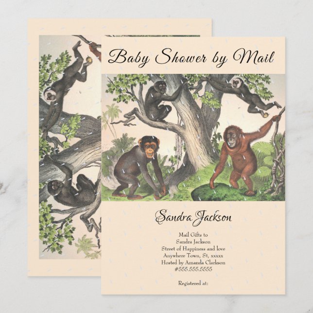 Invitation Monkeys jungle Sexe neutre Baby shower par courrie (Devant / Derrière)