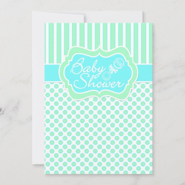 Invitation Monnaie, Bleu, Blancs, Points Baby shower Invitati (Devant)