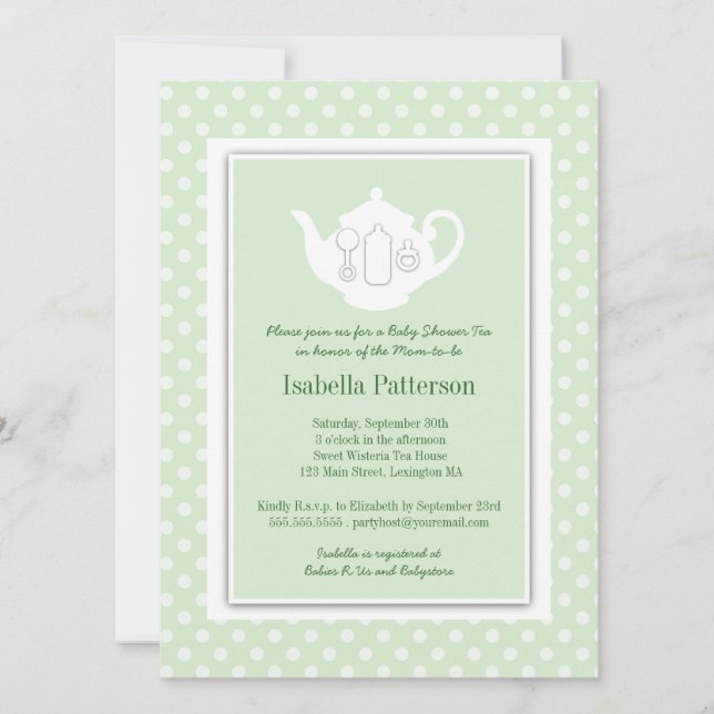 Invitation Monnaie Chic| Teapot Baby shower blanc Teapot Part (Devant)