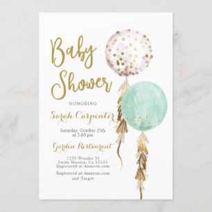 Invitation Monnaie d'Baby shower neutre et ballons d'or