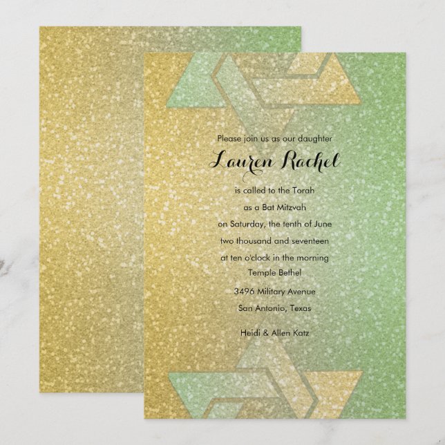 Invitation Monnaie de Bat mitzvah Gradié (Devant / Derrière)