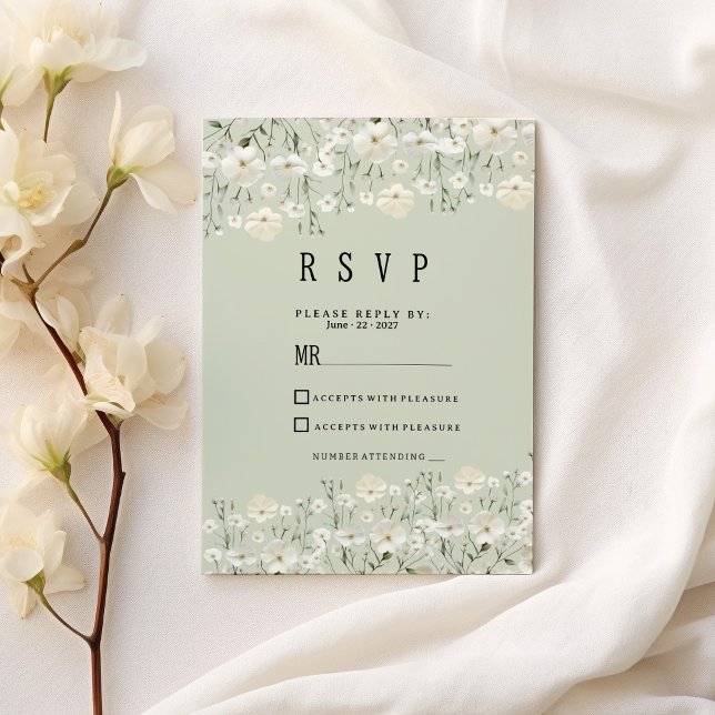 Invitation Monnaie d'ivoire botanique délicate florale RSVP (Botanical ivory mint delicate floral RSVP )