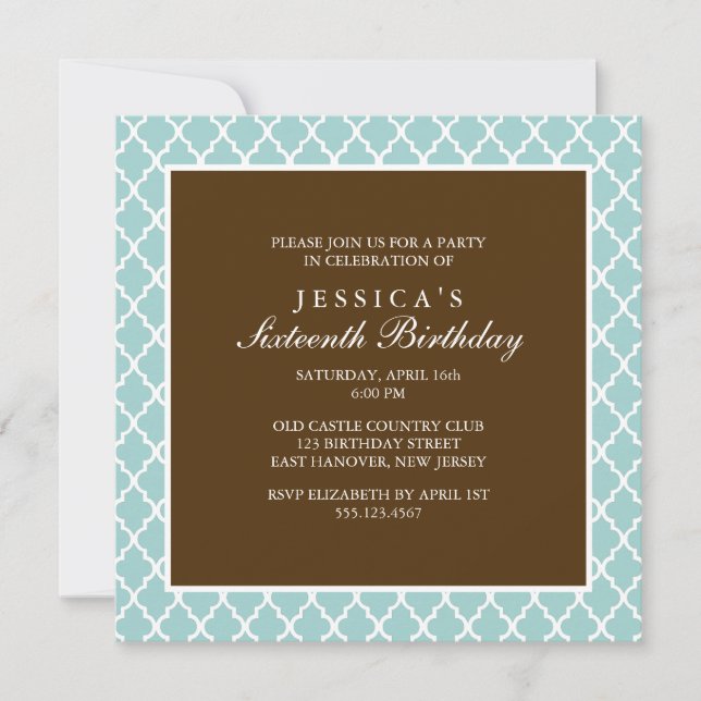 Invitation Monnaie et Brown Elegant Quatrefoil Anniversaire (Devant)