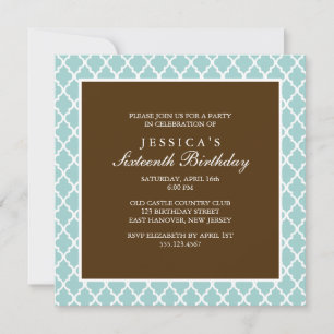 Invitation Monnaie et Brown Elegant Quatrefoil Anniversaire