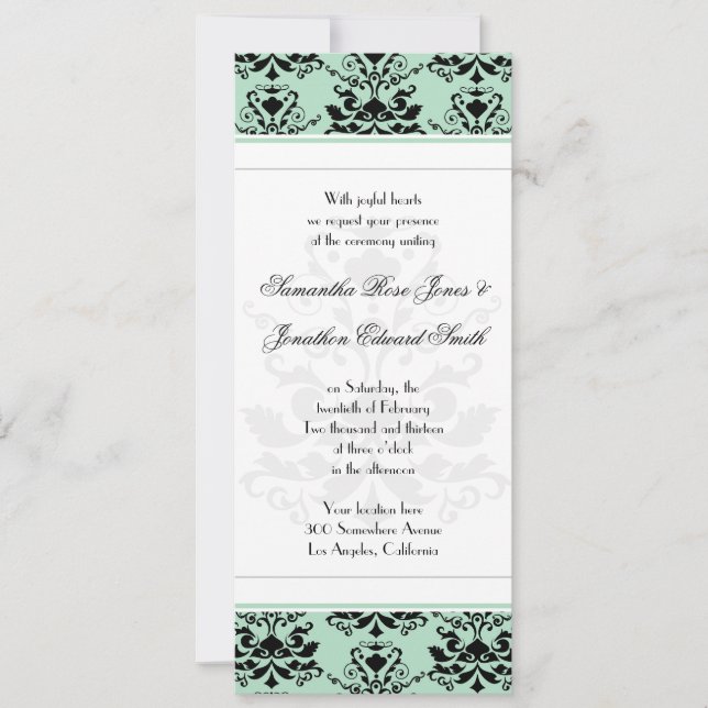 Invitation Monnaie et Damas Noir avec White Slim Wedding Invi (Devant)