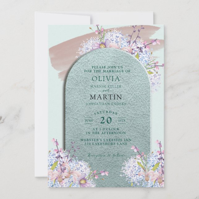 Invitation Monnaie et Mauve Moderne Mariage Aquarelle Florale (Devant)