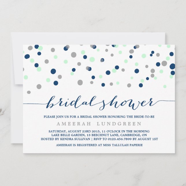 Invitation Monnaie & Marine Confetti Dots Bridal Showbale Inv (Devant)
