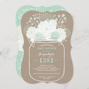 Invitation Monnaie Mason Jar en fleurs Baby shower Kraft Invi