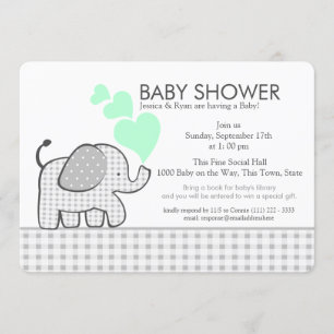 Invitation Monnaie neutre éléphant et Baby shower En vichy gr