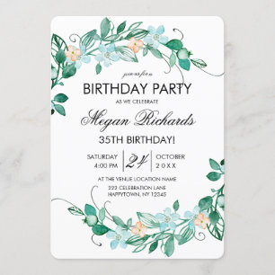 Invitation Monnaie Pêche Florale Wreath Anniversaire Fête Inv