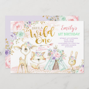 Invitation Monnaie rose Boho Boho Les animaux sauvages