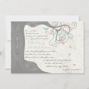Invitation Monnaie rose pâle et Mariage de lovebird gris