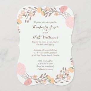 Invitation Monnaie Rose Sweet Floral Wreath Wedding Invitatio