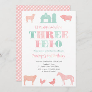 Invitation Monnaie rose TROIS-IEIO Fille 3ème anniversaire