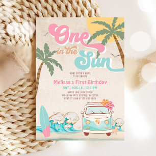 Invitation Monnaie rose un dans le soleil surf 1er anniversai