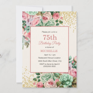 Invitation Monnaie rose Vintage Floral Gold Parties scintilla