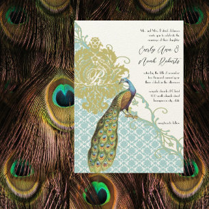 Invitation Monnaie Rustique Romantique Peacock Mariage damass