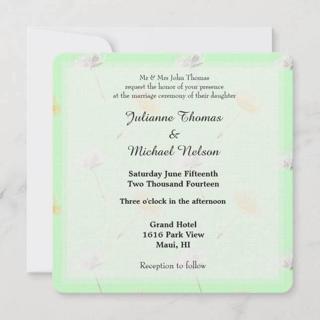Invitation Monnaie Souhaite Dandelion Flowers Mariage (Devant)