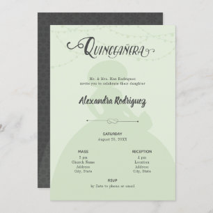 Invitation Monnaie vert et acier Charro Silhouette Quinceaner