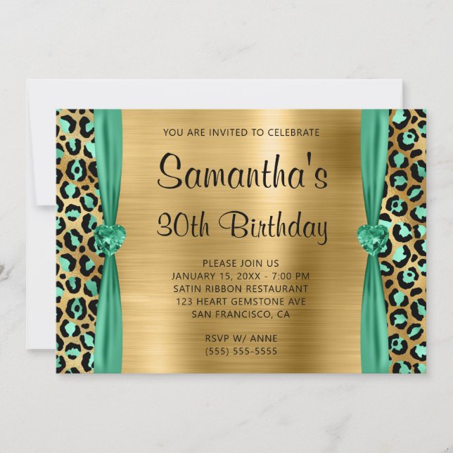 Invitation Monnaie Vert Leopard Coeur d'huile de léopard 30e  (Devant)