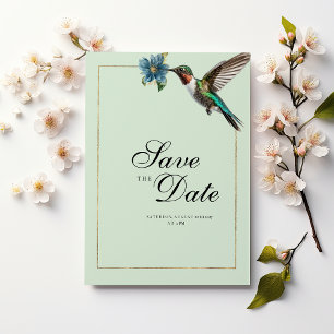 Invitation Monnaie vert or coloré colibri Enregistrer la date