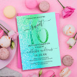 Invitation Monnaie Vert Parties scintillant bleue Ombre Sweet<br><div class="desc">Cette invitation à fêter un sweet sixteen chic et féminin est parfaite pour la journée spéciale de votre jeune fille adolescente. Il présente une grande parties scintillant bleu et vert brillant imbriquée, "16", au sommet d'une simple arrière - plan vert menthe pastel et faux bleu ciel et parties scintillant vert...</div>