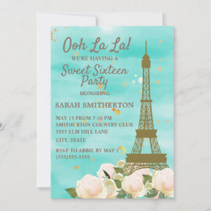 Invitation Monnaie Vert Turquoise Bleu Or Tour Eiffel Sweet 1