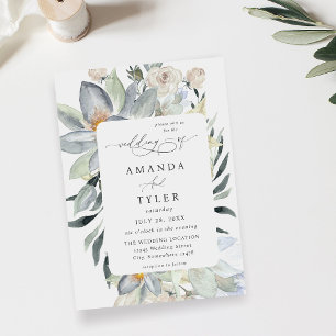 Invitation Monnaie verte et Mariage floral blanc