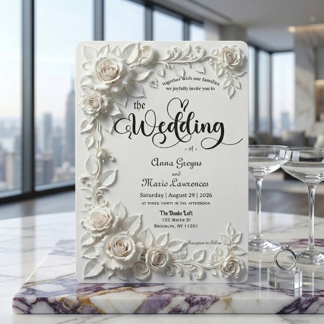 Invitation Monochromatic Ivory White Romantic Garden (Créateur téléchargé)